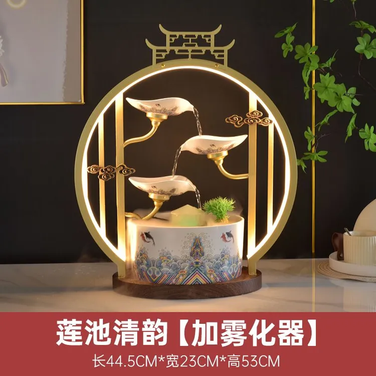 新中式流水摆件循环水加湿器客厅电视柜玄关边几装饰招财乔迁礼物