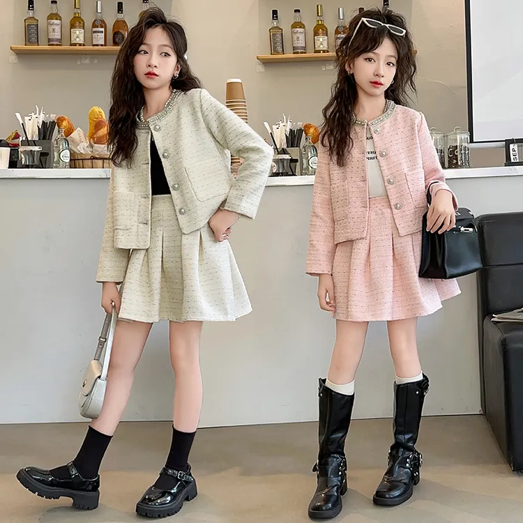 女童裙套装春秋2025新款女孩洋气小香风韩版中大童名媛时尚两件套