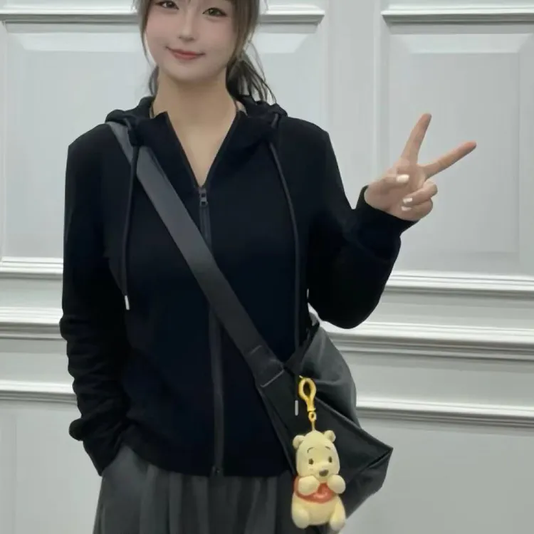 双拉链立领长袖t恤女2025新款秋季短款开衫上衣女