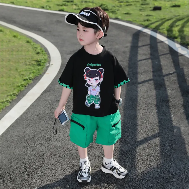 哪吒衣服2025新款男童夏季套装酷帅时髦宝宝短袖小男童装儿童夏装