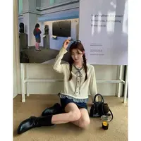  MEENI@1337 法式格子拼接设计百搭短款假两件上衣 9-26