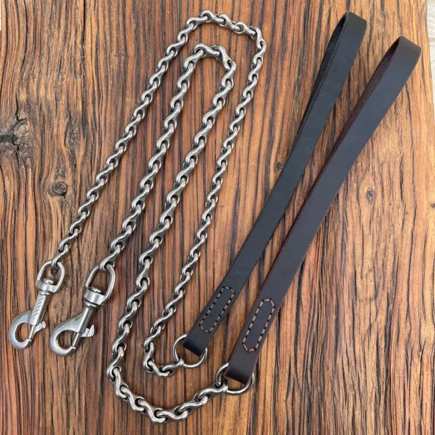 猛犬龙骨牵狗链罗威纳德牧304不锈钢防咬牵引链大型犬牛皮遛狗链