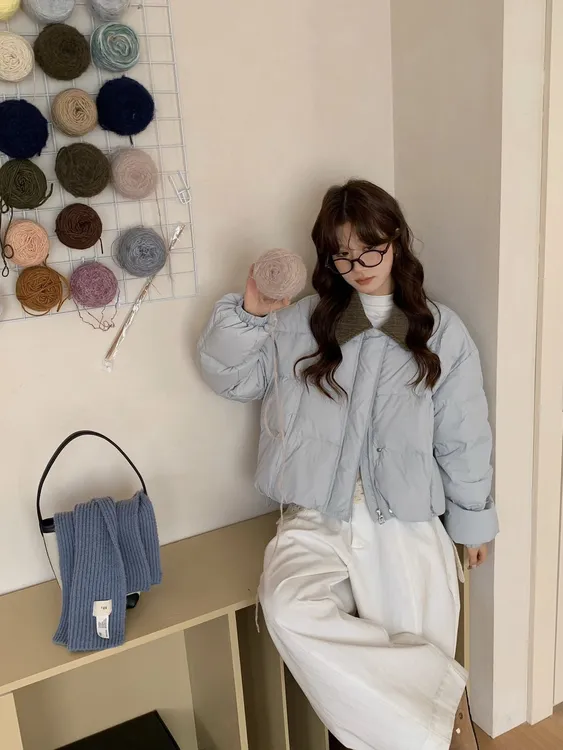 翻领学生复古韩版百搭时尚ins女装羽绒服短款宽松纯色保暖冬季