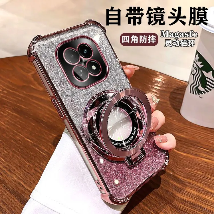 适用红米note15pro+手机壳自带镜头膜磁吸支架手机壳四角气囊防摔