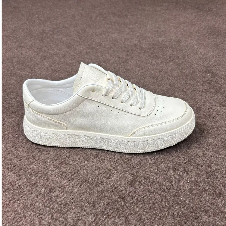 秋季真皮手工裸感休闲运动风胶粘青年休闲板鞋白色男士透气开车