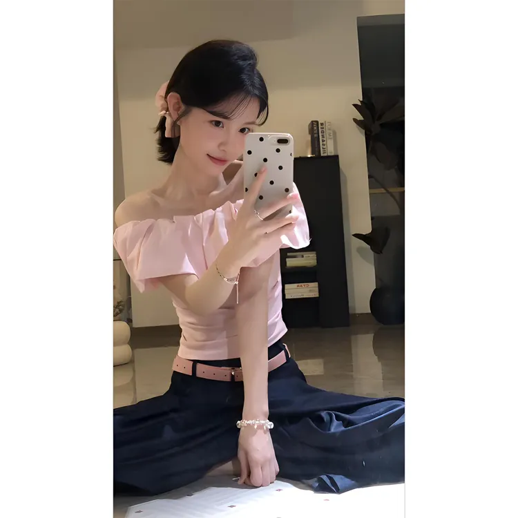 MARIE.COCO夏日甜美小清新一整套绝美荷叶边一字肩上衣通勤休闲裤