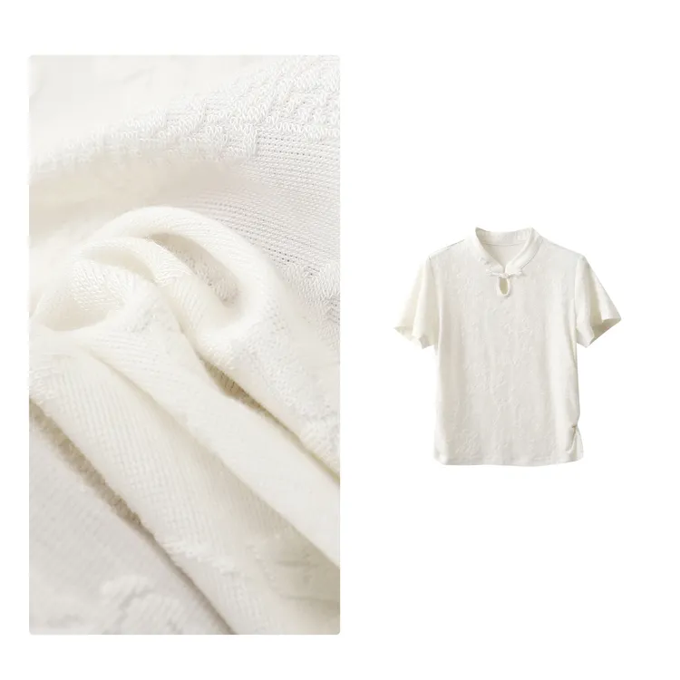 B 门店26&9！改良旗袍领！国风盘扣提花气质短袖T恤高弹上衣D40025