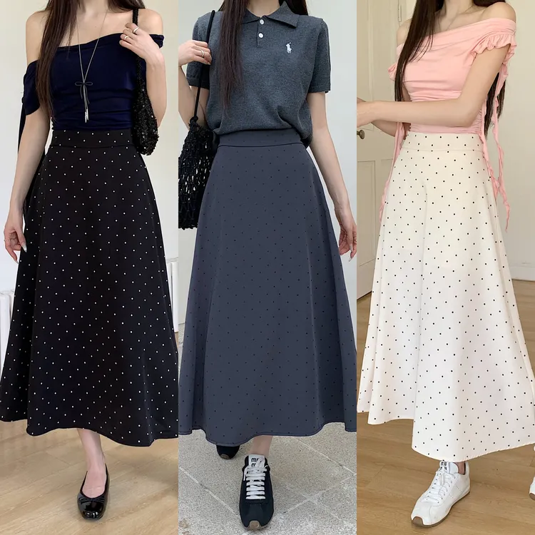 波点纯色秋季西装百搭时尚高腰显瘦垂感半身裙遮跨气质A字大摆裙