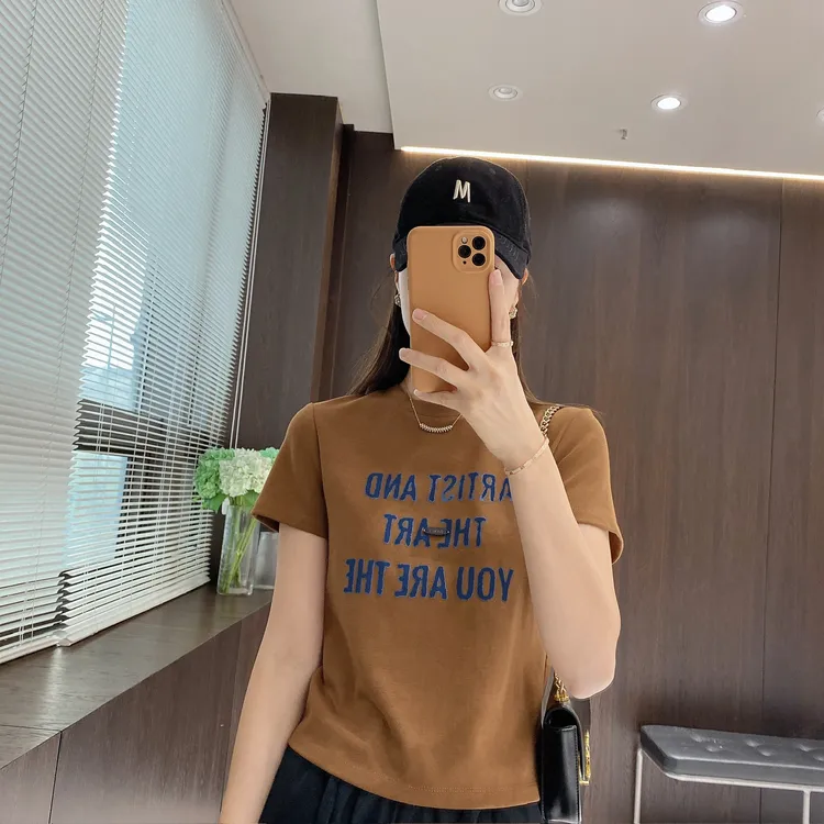 IMFLY金小金自制女装 T恤DYW9766减龄字母印花基础款休闲短袖上衣
