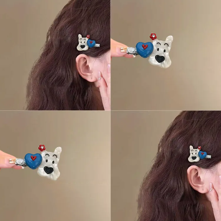 韩国醋酸可爱小狗爱心发夹边夹侧边甜美发卡女气质前额刘海夹发饰