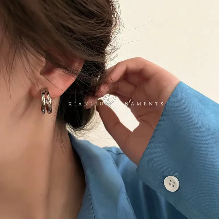 合金耳饰 气质复古高级感双层圈圈耳环2025年新款秋冬轻奢小众