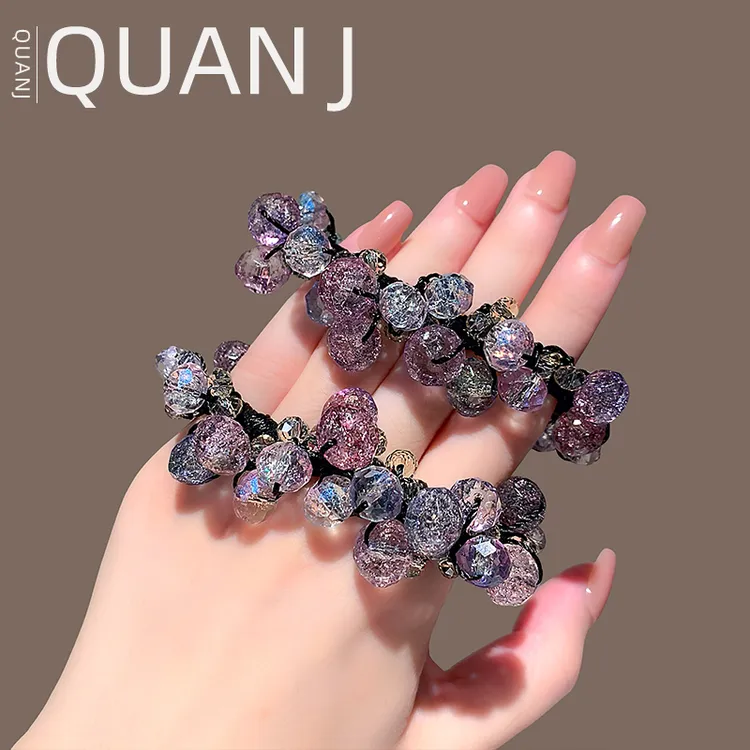 2025新款轻奢紫色水晶发绳女高级感水晶头绳皮筋高弹力耐用发饰