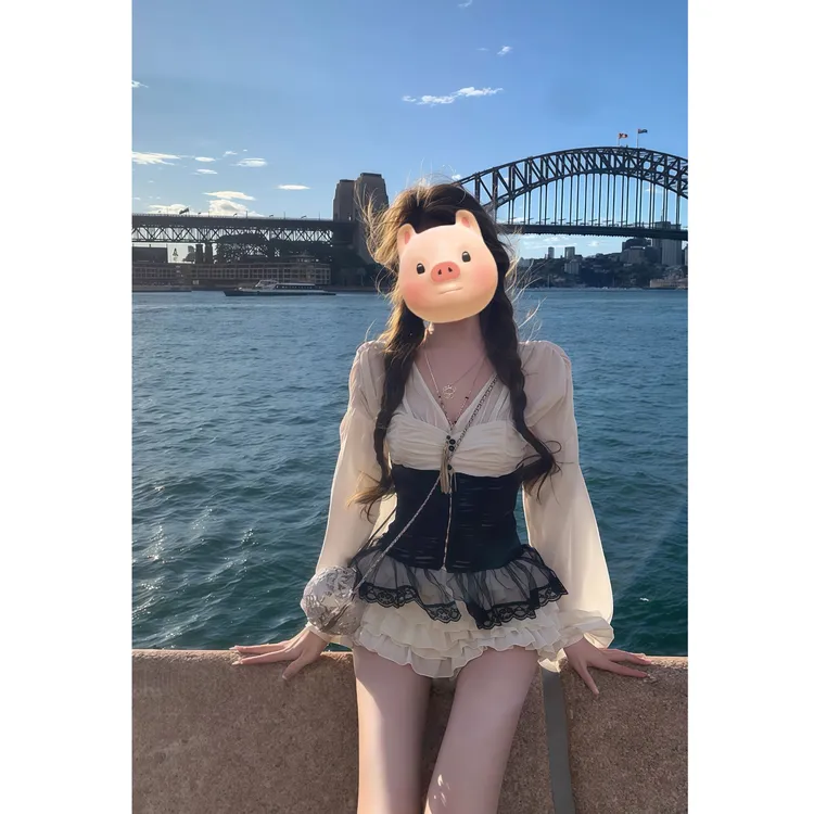 【罗马花园】法式气质女神2025秋季性感V领上衣+半裙+腰封三件套装