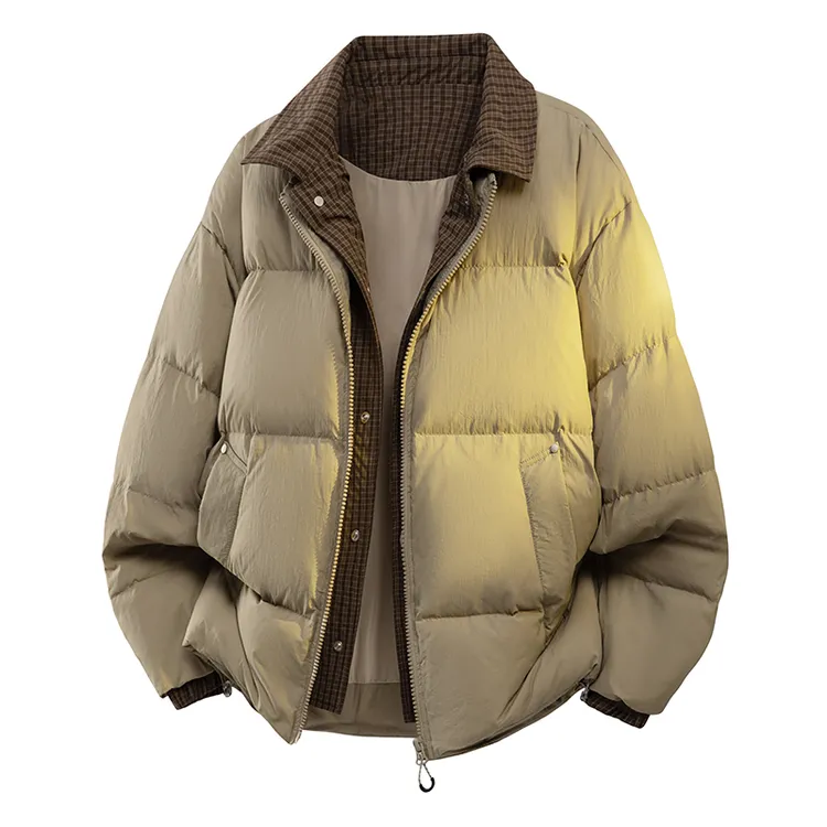 力美斯邦潮牌冬季复古老钱风假两件羽绒服男女同款90鸭绒保暖外套