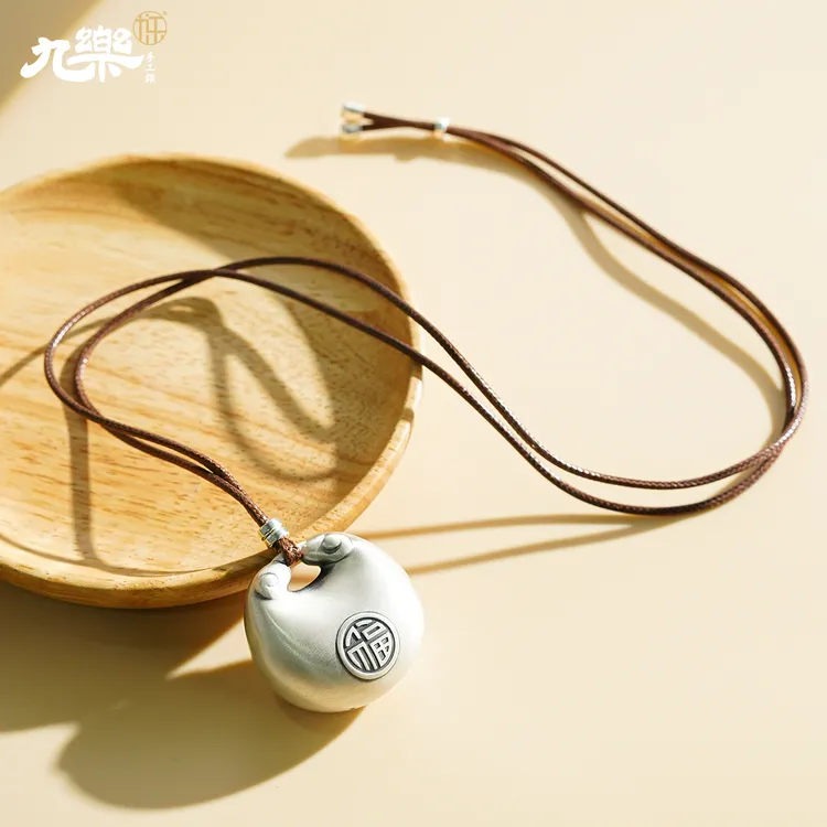 九乐 吊坠足银 999福气满满纳福做旧素款银饰福字款胖福精致项链