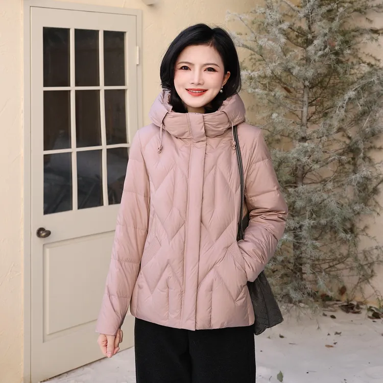 枫竺阿楠anan女冬天防寒外套90白鸭绒连帽菱格羽绒服通勤保暖外套