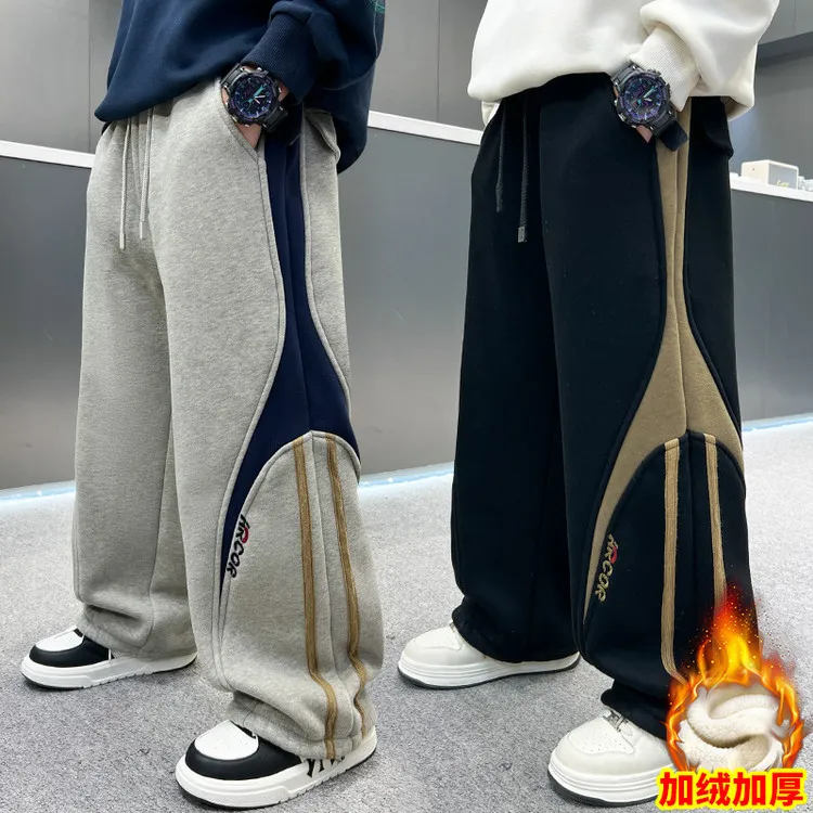 男童加绒裤子长裤2025新款6-12岁中大童爆款宽松冬季运动卫裤潮