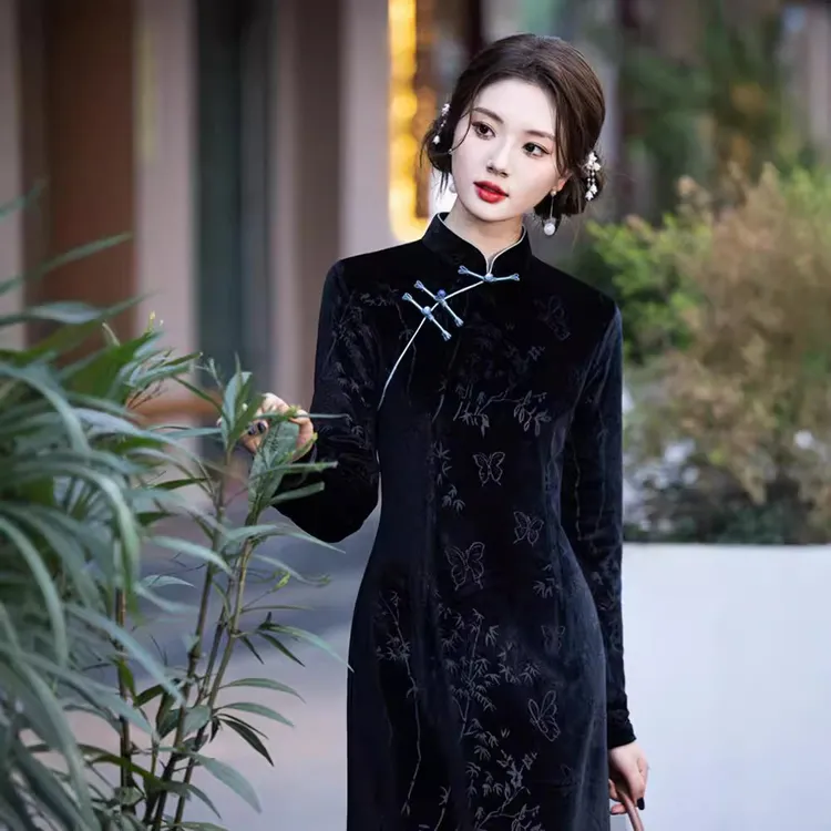 黑色旗袍新款2024改良年轻款高端气质长袖新中式日常高贵女秋款