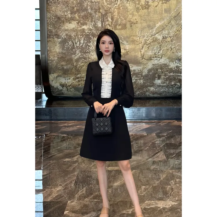 YUANBAO【柚妍•Grace】秋季千金贵气名媛收腰遮肚子显瘦气质连衣裙