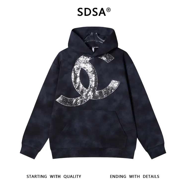 SDSA男士秋冬新款痞帅男装潮牌亮片字母连帽卫衣时尚百搭上衣宽松