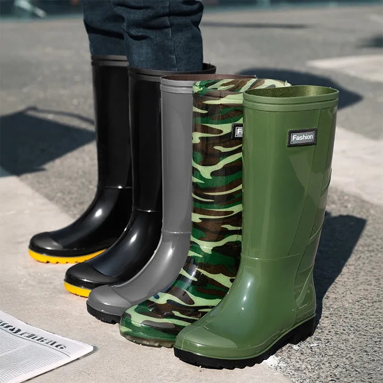 适用劳保高筒雨鞋迷彩男士牛筋底防水耐磨水鞋加绒保暖鞋爆款