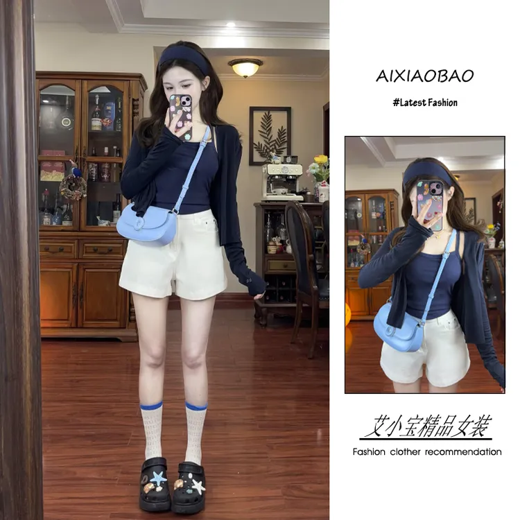 夏季2025新款女装韩系穿搭慵懒风显瘦百搭防晒开衫吊带短裤三件套