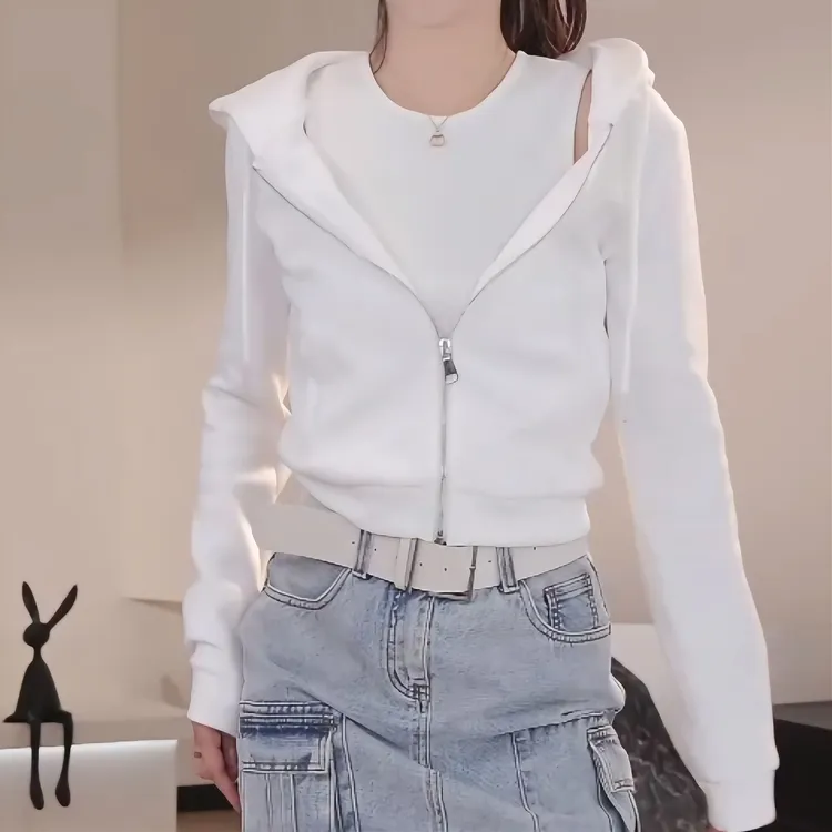 【轻松出行】春款百搭软糯抽绳连帽韩版拉链外套上衣LK2501341