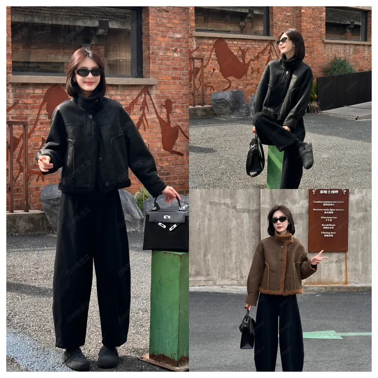 焦思文 冬季时尚休闲洋气显瘦百搭皮毛一体短外套251028Y5