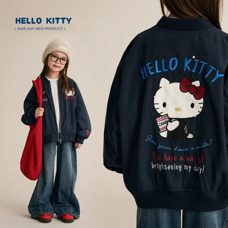 女童【飞行酷猫】夹克外套中大童秋冬新款HelloKitty刺绣棒球服儿童