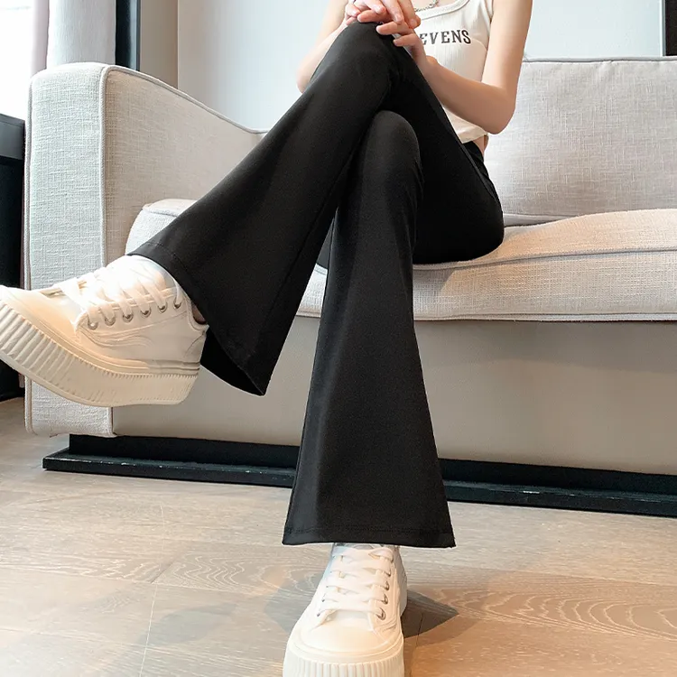 透气长裤女春秋季高腰显瘦打底裤休闲九分小个子外穿微喇叭裤女款