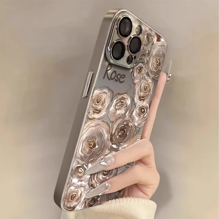 【进口硅胶】适用苹果16promax手机壳英文玫瑰彩绘iphone15pro新款