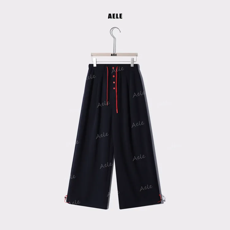 AELE【红黄扣】撞色设计抽绳松紧腰休闲阔腿裤 K853 3055 AD