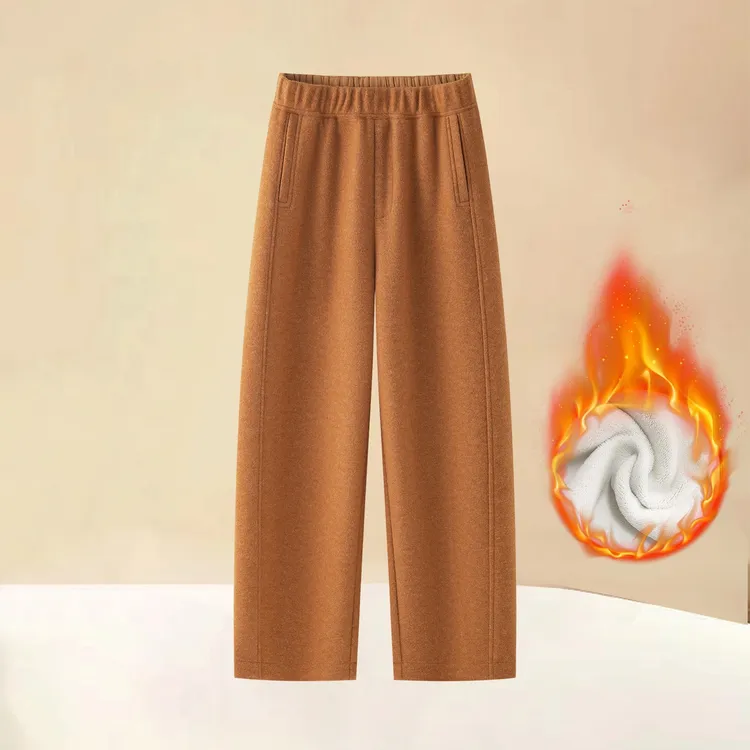 南瓜橙羊毛呢弯刀裤女2025秋冬季新款加绒加厚裤子休闲哪吒裤阔腿