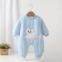 婴儿连体衣夹棉加厚肩扣绒里保暖棉衣新生儿爬服宝宝衣服冬装