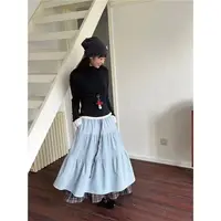 A450-拼接双层复古重工蛋糕裙女秋冬新款中长款a字蓬蓬裙半身裙