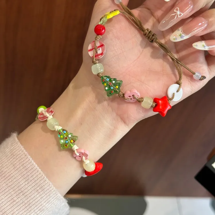 非金属玻璃手链 圣诞树手链编织情侣闺蜜手绳圣诞节送女友手饰