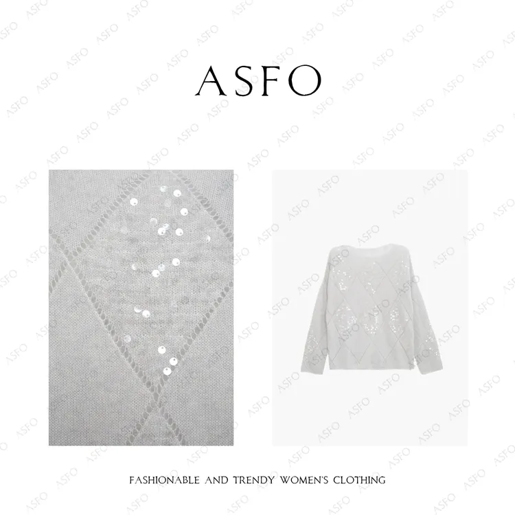 【AS锦粼】25新气质高级菱格亮片羊毛羊绒天丝小衫AS25DMZZS05924