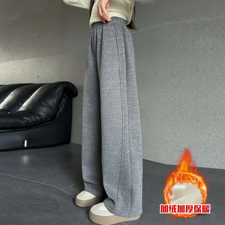 女童加绒裤子秋冬2025新款洋气女大童初中生一体绒休闲裤12-15岁