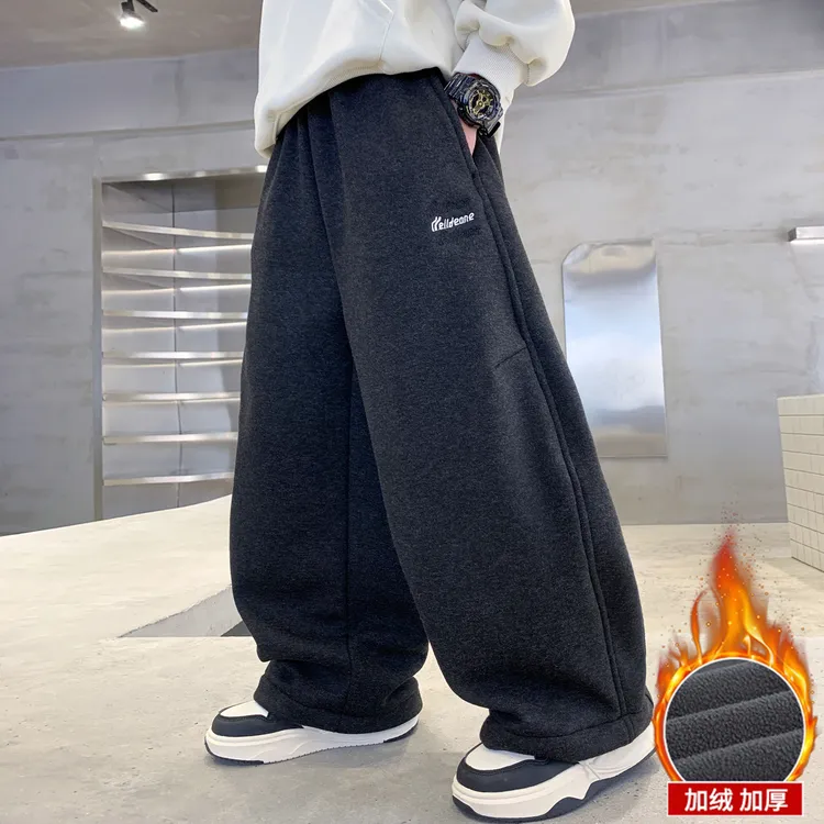 男童秋冬款裤子加绒加厚2025新款大童冬装一绒儿童冬季直筒卫裤