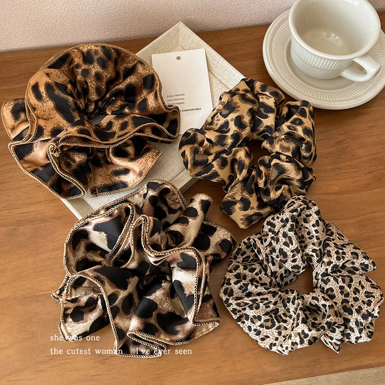 韩系慵懒风豹纹大肠发圈女超大头花扎头发绳高级感马尾头绳橡皮筋