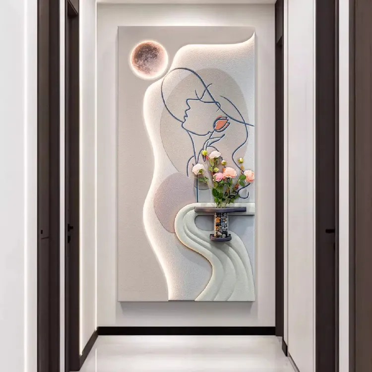 顺丰包邮月光少女水培砂岩画玄关装饰立体背景浮雕现代奶油风灯画