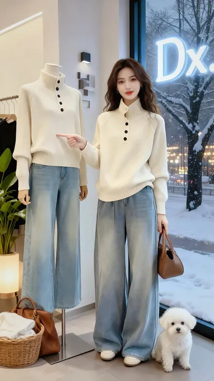 别致纽扣设计高领软糯针织衫女高级感秋冬韩版通勤百搭显瘦打底衫