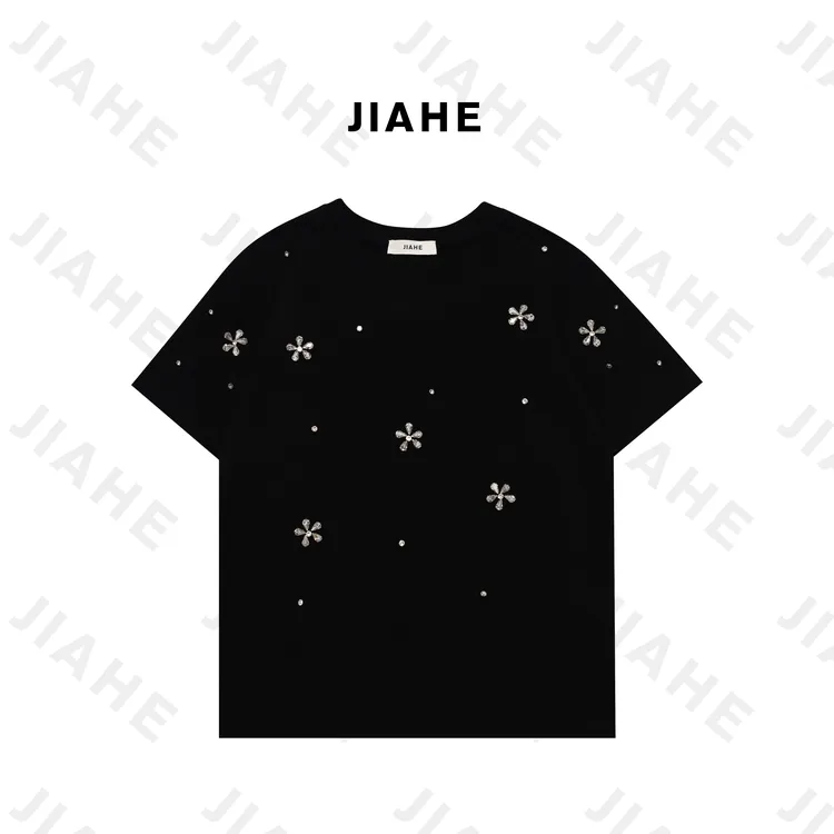 【珈禾】‘’星辰‘’深圳南油轻奢立体绣花重工原创设计短袖2025