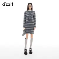 091【陈大可专属】dzzit地素长袖针织衫秋冬绵羊毛假两件条纹女3I4E