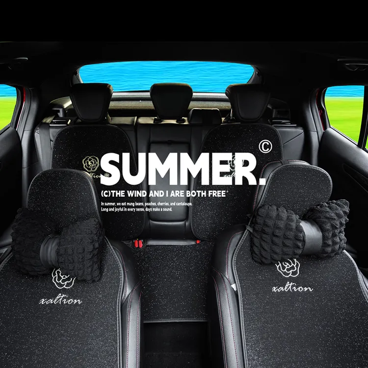 夏雷顿四季通用山茶花风格女士汽车座垫透气防滑舒适半包垫满天星