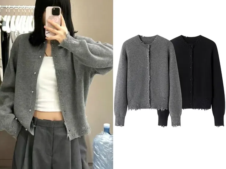 25heli新款休闲风女甜美圆领羊毛针织开衫纯色长袖显瘦[8120]