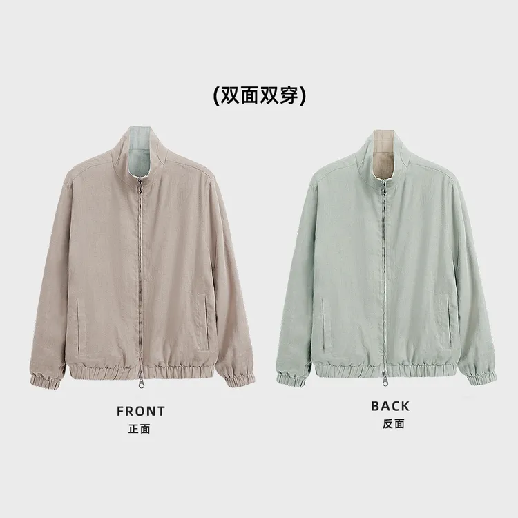 意卡伦萨 早秋系列男士纯亚麻老钱风双面穿翻领夹克外套SM-WJ7019