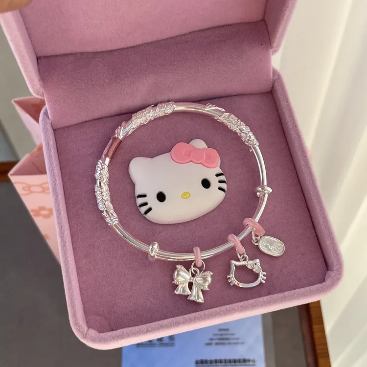 足银手镯 足银999.9繁花似锦HelloKitty凯蒂猫纯银情人节女生礼物