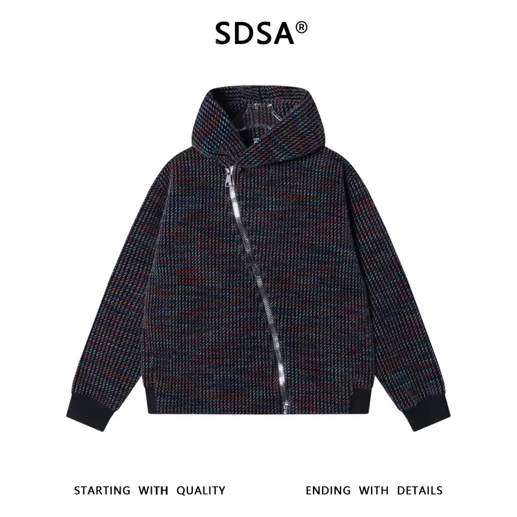 SDSA男士秋冬新款痞帅男装休闲彩色竖纹斜拉链连帽卫衣百搭时尚