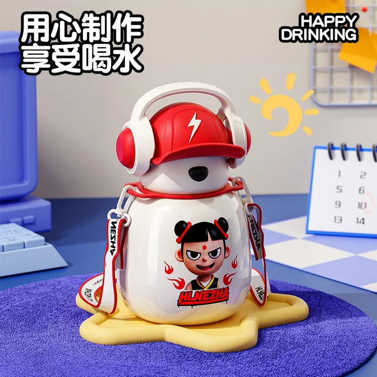 哪吒保温杯儿童大肚杯学生幼儿园水杯吸管杯耐摔上学便携喝水杯子